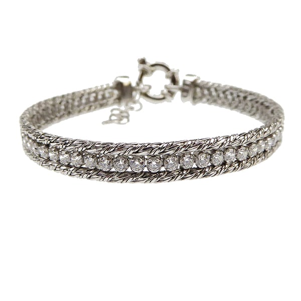 Silver Woven Bracelet with White Zirconia Stones - Saint Gyles Jewellers